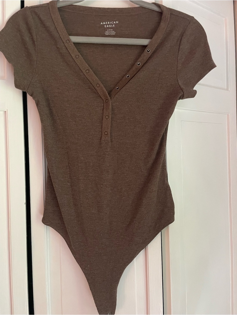 American Eagle Outfitters Brown Short-Sleeve Snap-Front Bodysuit